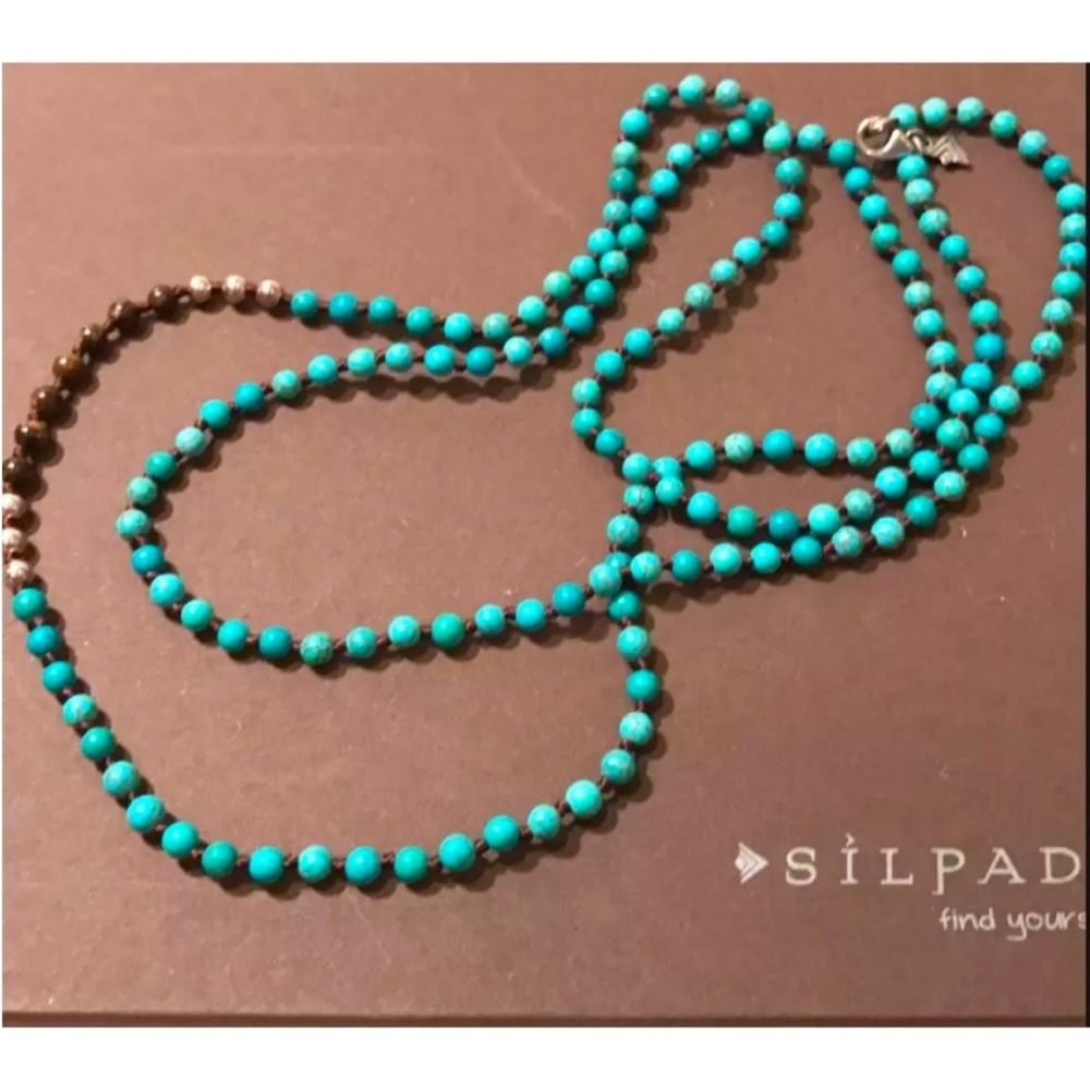 RARE Silpada Vintage Sterling Genuine Turquoise Howlite Bronzite Beaded Necklace